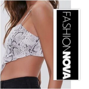 Fashion Nova Snakeskin Knotted Handkerchief Cami Top